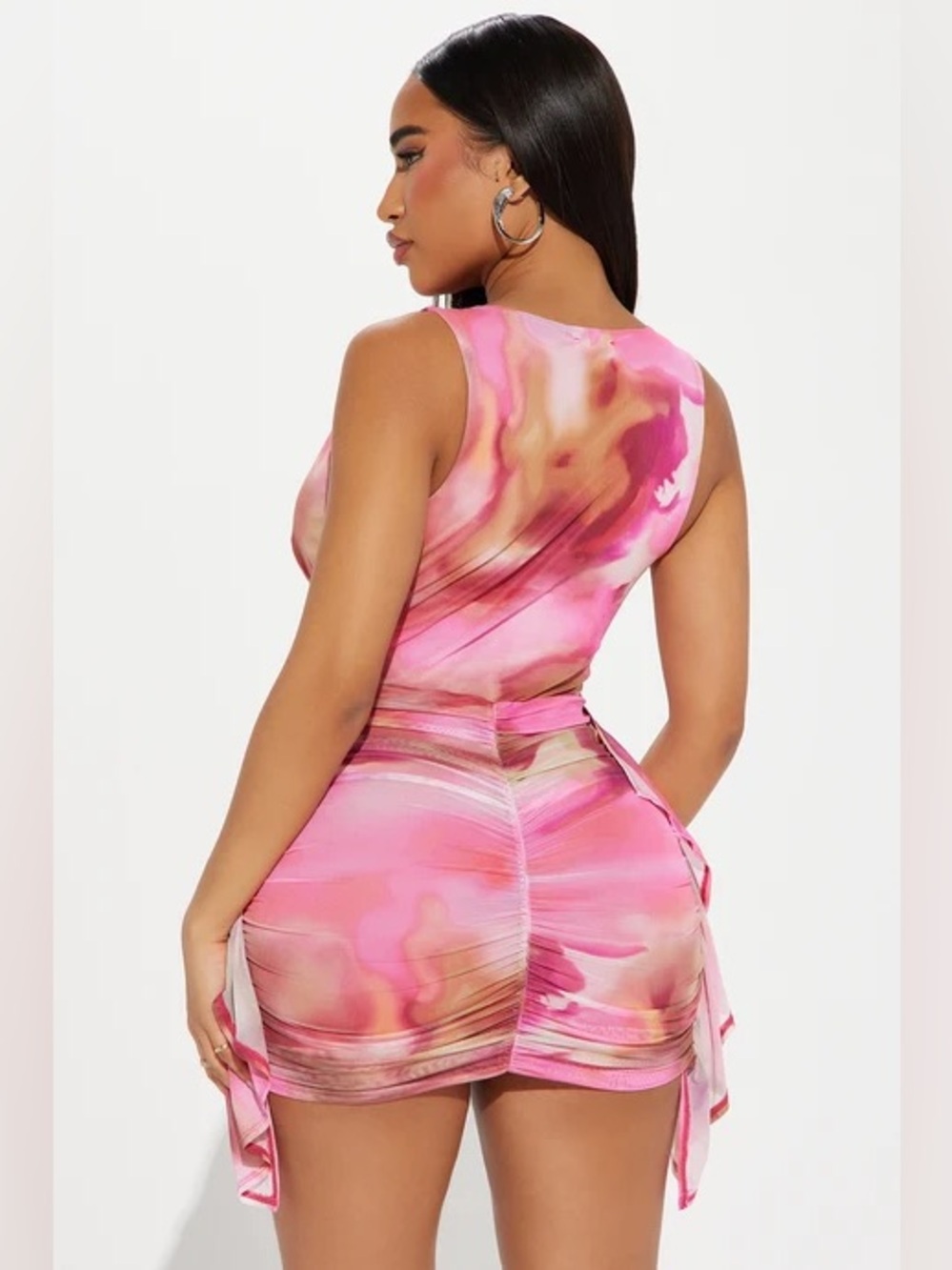 Fashion Nova Pink & Gold Tie-Dye Plunge Mini Dress - Picture 3 of 5